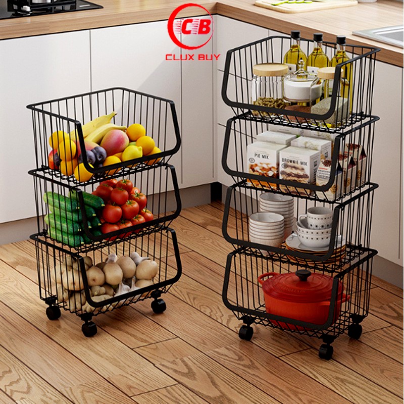 Kệ sắt nhiều tầng có bánh xe để đồ dùng nhà bếp, kệ đựng rau củ, hoa quả, trái cây, gia vị, đồ dùng nhà bếp