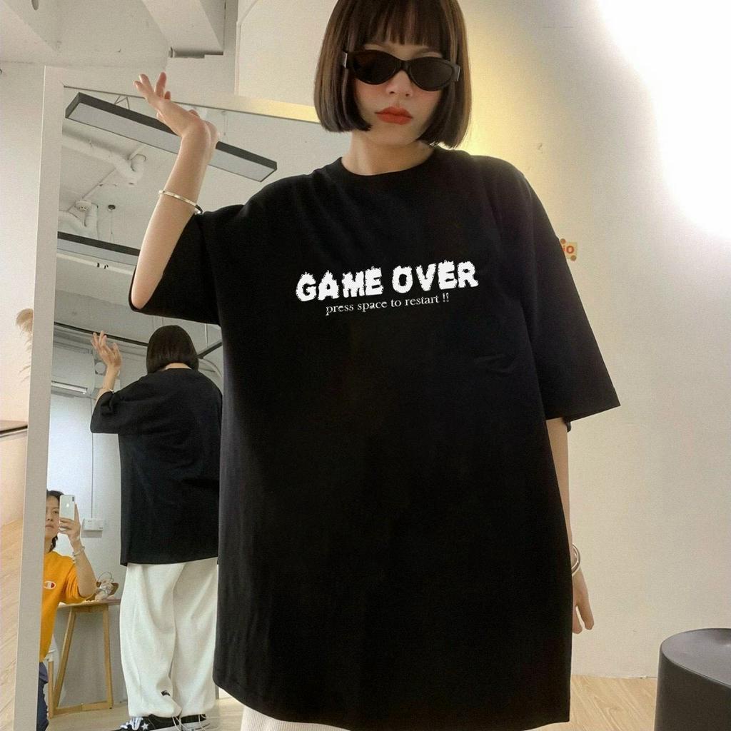 Áo thun tay lỡ nam nữ form rộng unisex chữ kiểu game over đẹp