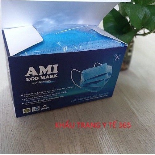 Hộp 50 Chiếc Khẩu Trang Y Tế Mầu Xanh 4 Lớp, AMI 1xanh 4L