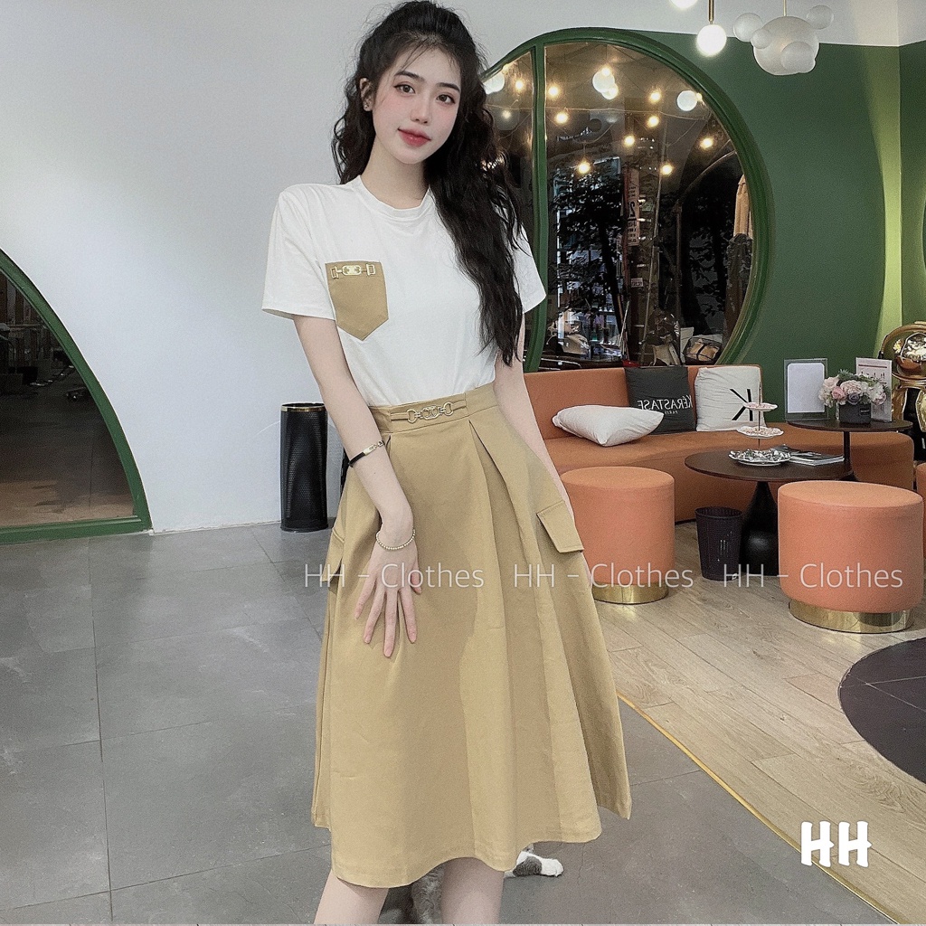 Sét váy gucci chân váy kaki giãn hàng đẹp ạ