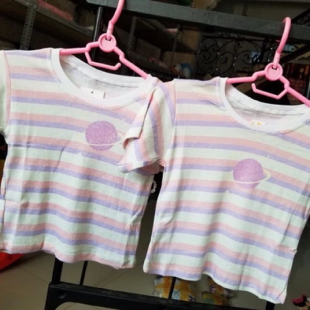 (Ảnh thật) Áo croptop borip màu pastel sọc hình hành tinh