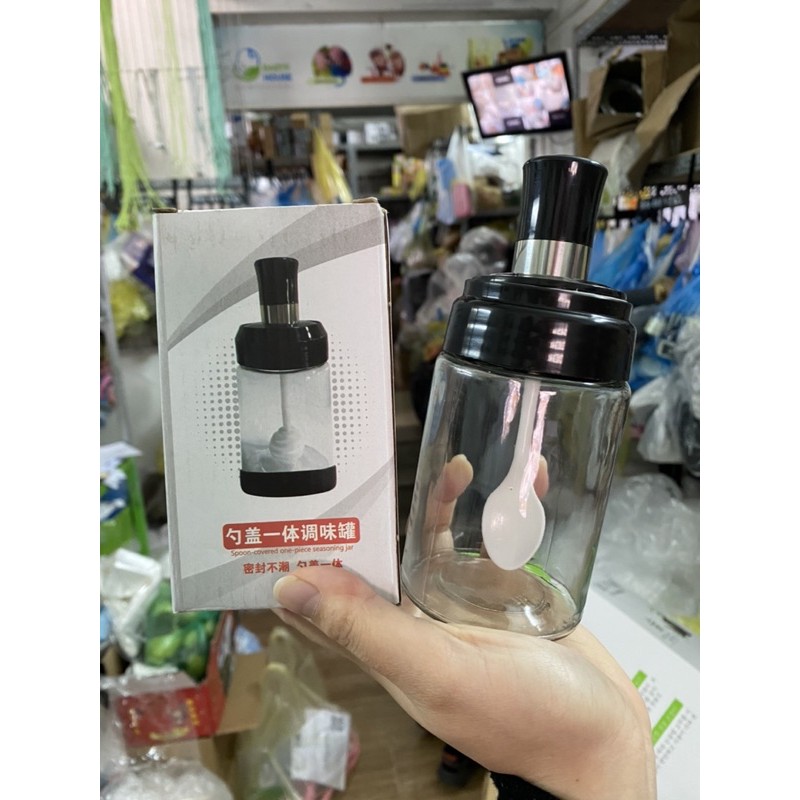HỘP ĐỰNG GIA VỊ THUỶ TINH CAO KÈM THÌA CAO CẤP