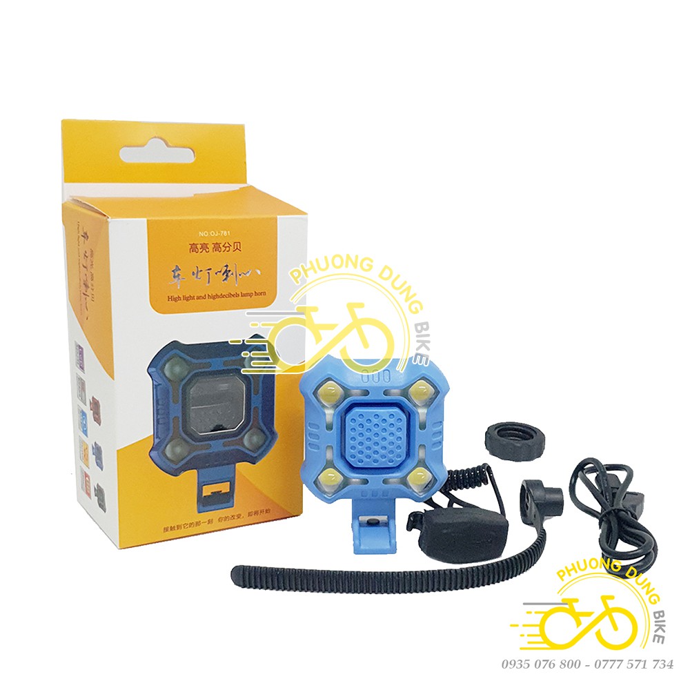 Đèn pha siêu sáng xe đạp 4 bóng kèm còi 2in1