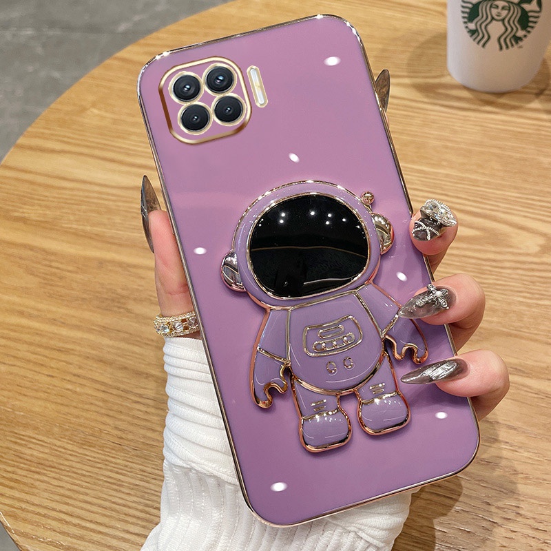 ốp lưng Giá đỡ phi hành gia mạ vàng sang trọng Giá đỡ tích hợp Vỏ mềm Tương thích với Cho OPPO F17/A73(4G) F17/A93(4G) F19 PRO F19PRO+ F11 PRO F7 F5 F9 Ốp silicon TPU màu trơn đơn giản case