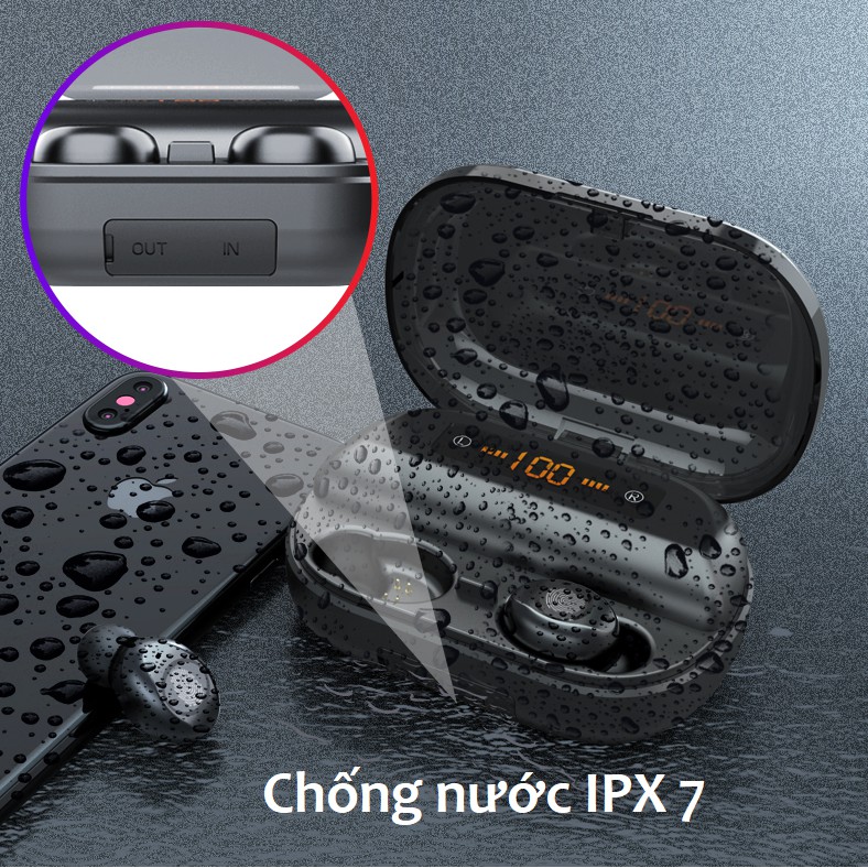 Tai nghe Bluetooth CẢM ỨNG Amoi V12 Âm thanh vòm 8D, chống nước IPX7, Dock Pin 2.400mAh