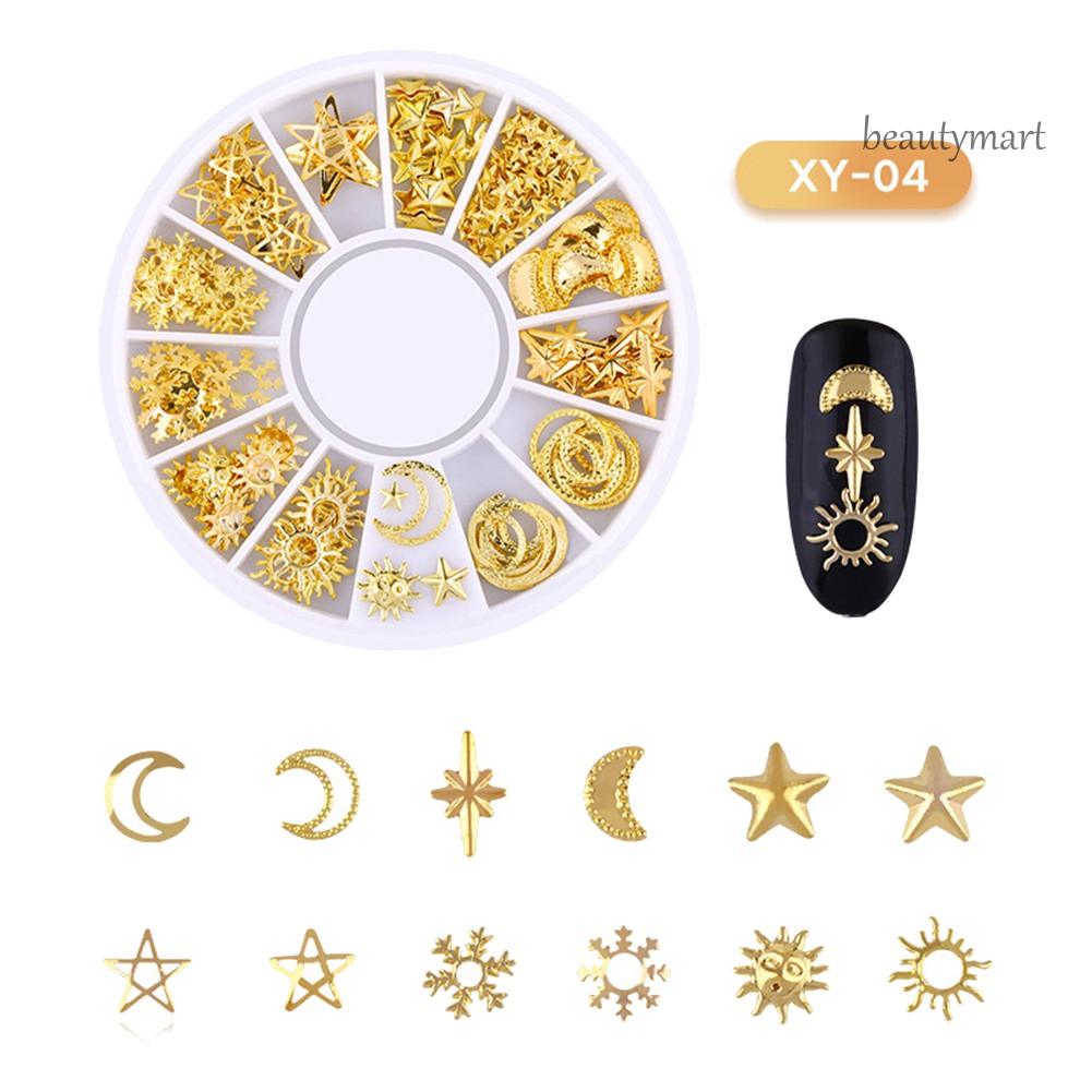 [Hàng mới về] Phụ kiện dán móng trang trí hình mặt trăng/ngôi sao/trái tim/bông hoa 3D bằng kim loại
