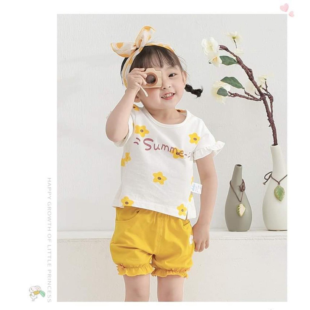 Xả sỉ dư Combo 2 bộ cộc tay hè Cotton cho bé gái thoáng mát