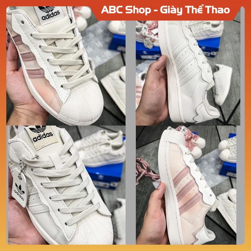 Giày thể thao sò 3 mầu hồng trắng sữa xanh cổ thấp full phụ kiện | Giầy Sneaker Sò Superstar