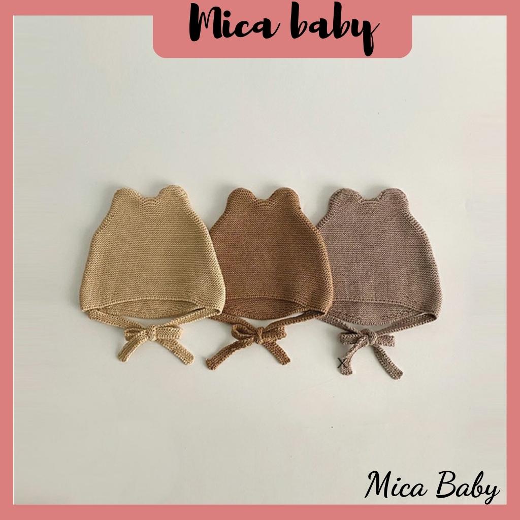 Mũ nón len màu trơn dây buộc dễ thương cho bé  Mica baby ML60