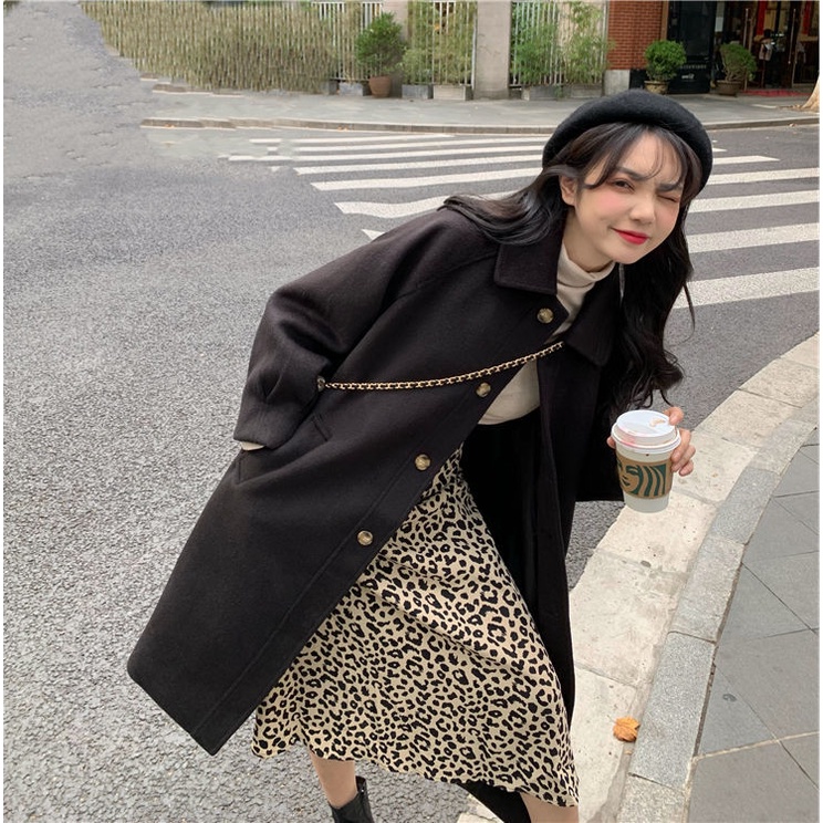 Áo khoác len dài trung bình cài nút thời trang thu đông dành cho nữ 2021