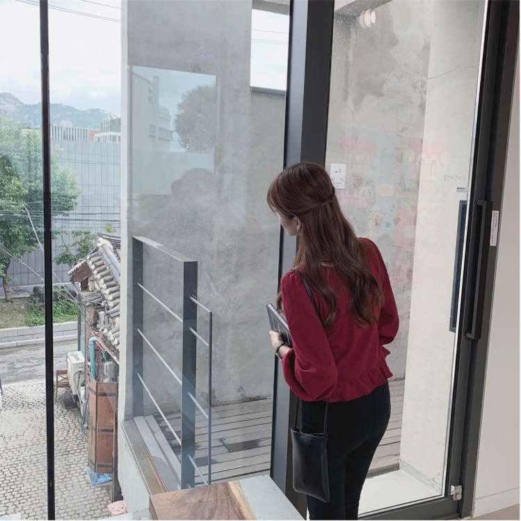 Áo kiểu SUXI vải cotton tay dài kiểu cổ vuông phối ren thời trang phong cách Hàn Quốc cho nữ