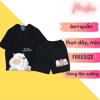 Đồ Bộ Hoạt Hình Unisex 3 Chú Gấu Nâu - Miki VN, Chất Liệu Thun Cotton Co Dãn 4 Chiều Thoáng Mát, Dày Dặn, Freesize