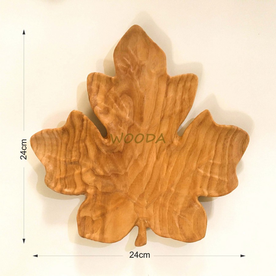 Khay Gỗ Hình Lá Phong - Khay Gỗ Tần Bì Đựng Thức Ăn - Size 24x24cm