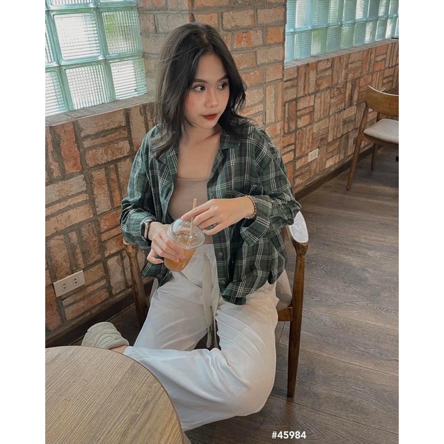 Áo sơmi cổ vest 1túi tay dài caro