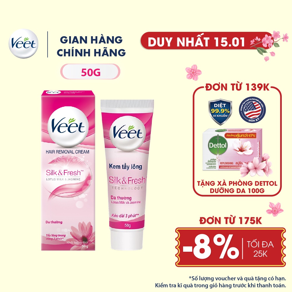 [Mã FMCGVEET51 giảm 8% đơn 150k] Kem Tẩy Lông Cho Da Thường Veet Silk Fresh 50G