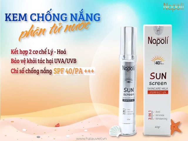 Kem Chống Nắng Phân Tử Nước  Napoli ⚡️Chính Hãng⚡️Chống Nắng Cao Cấp Sun Screen Napoli - Siêu Phẩm Chống Nắng