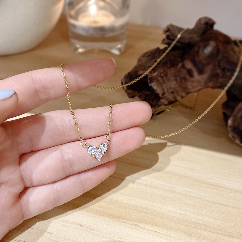Dây chuyền WE FLOWER mạ vàng 14K mặt trái tim hình học đính đá zircon sang trọng thời trang dành cho nữ