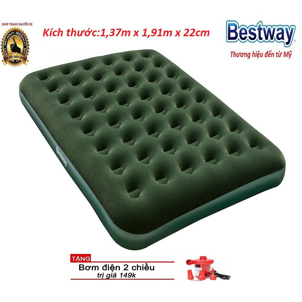 [Bảo Hành 1 ĐỔI 1] Nệm hơi Đệm hơi  Bestway 67002 Size: 1,91m x 1,37m x 22cm kèm bơm hơi.