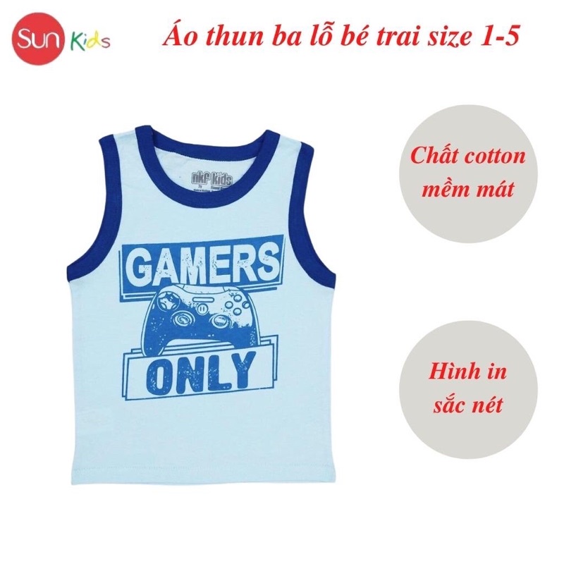 Áo thun bé trai, áo ba lỗ bé trai chất cotton, nhiều màu, Size 1 - 5 tuổi - SUNKIDS1