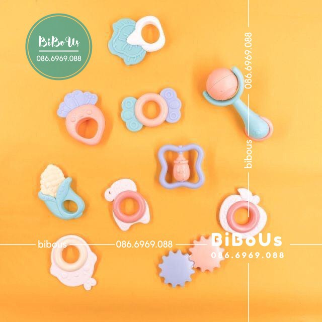 SALE DUY NHẤT TRONG NĂM [PHÁT TRIỂN KỸ NĂNG] Bộ Xúc Xắc Gặm Nướu [BabyRattle] 10 Món Có Hộp Cho Bé yêu