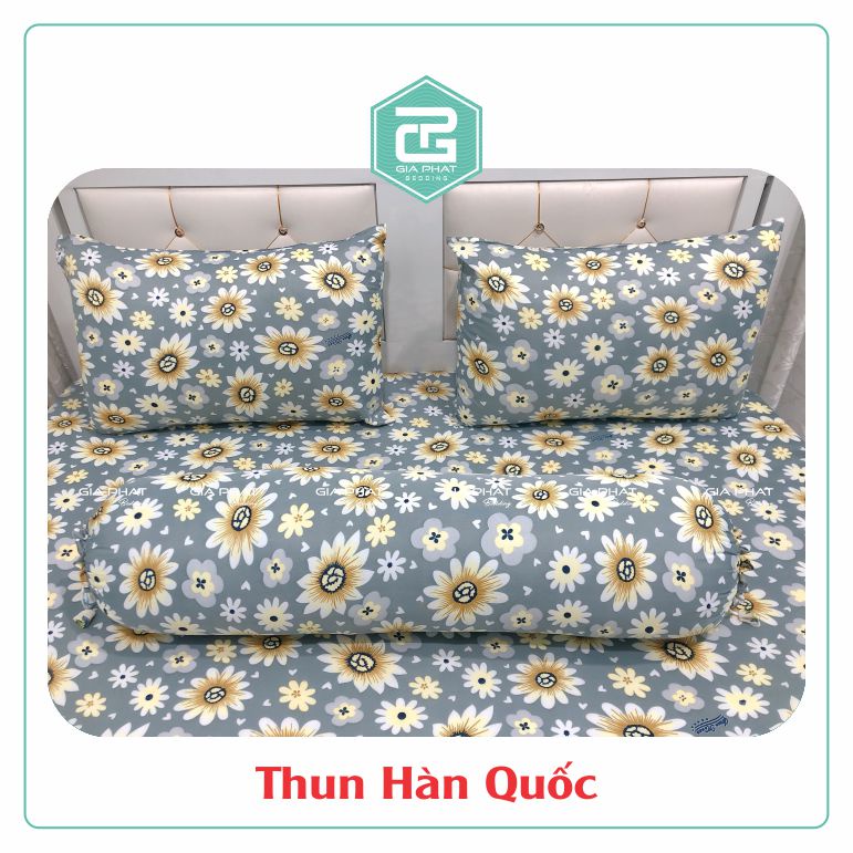 Bộ Ga Gối Thun Lạnh Hàn Quốc {4 Món} họa tiết Cúc Lớn( 1 ga bọc + 2 vỏ gối nằm + 1 vỏ gối ôm )