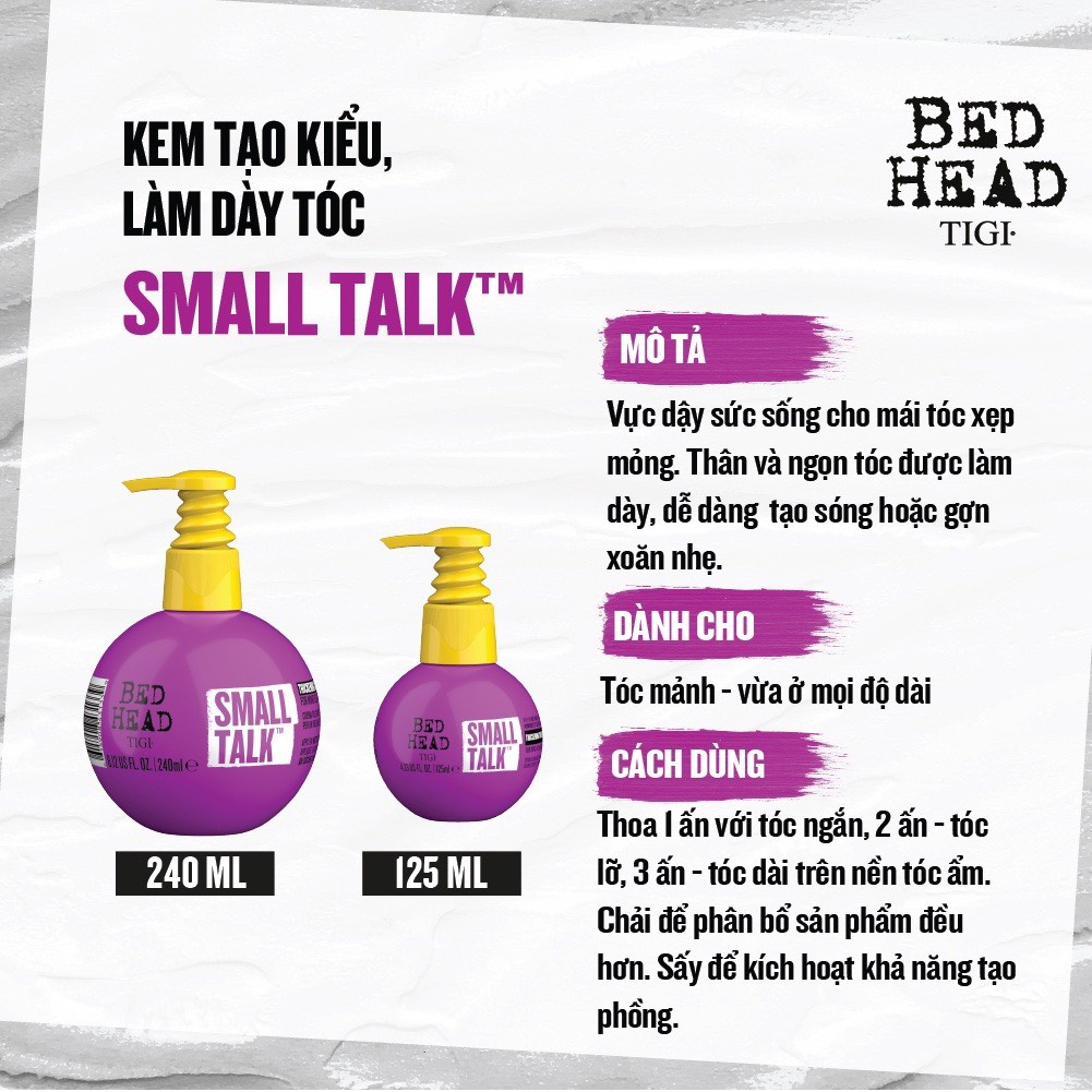 Gel tạo kiểu giữ nếp tóc uốn Tigi Bed Head Small Talk 240ML chính hãng