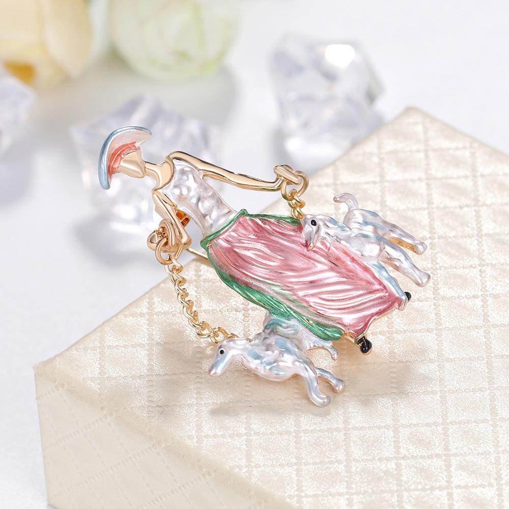QQMALL Ghim Cài Áo Hình Hai Chú Chó Dễ Thương Dành Cho Nữ