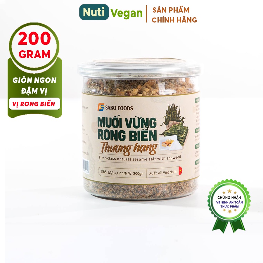 Muối Vừng Rong Biển Sako Foods hộp 200g, Muối Vừng Thượng Hạng Thơm Ngon Dinh Dưỡng - Nuti Vegan