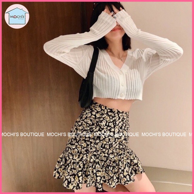 Set đồ nữ cá tính áo croptop thu đông chân váy đuôi cá, set đồ nữ croptop thu đông-Hàng mới về chân váy xanh đậm-M009