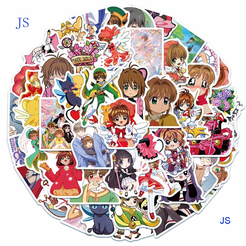 JS 50Pcs/Set DIY Fashion Luggage Laptop Skateboard Decals Doodle Stickers Card Captor SAKURA Anime Kinomoto Sakura LI SYAORAN CERBERUS Stickers