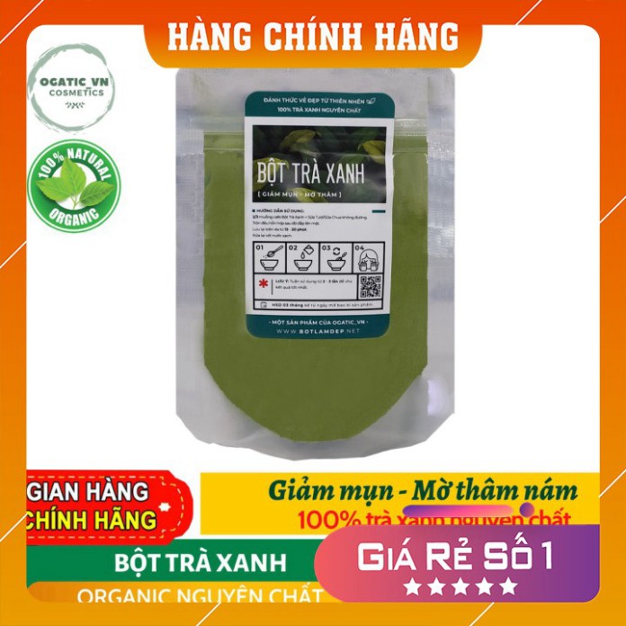 Bột trà xanh 💕FREESHIP💕 Bột đắp mặt nguyên chất chống lão hóa da, trắng mịn- mỹ phẩm Handmade