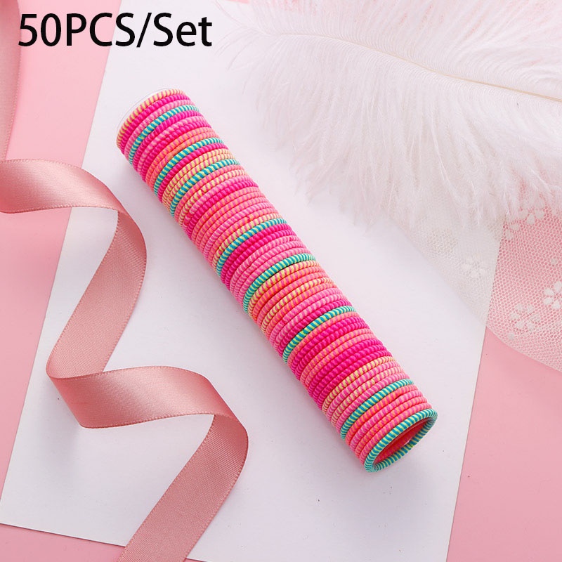 Set 50 Dây Buộc Tóc Co Giãn Nhiều Màu Sắc Cho Bé Gái
