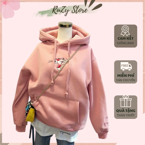 Áo Khoác Nỉ Hoạt Tiết Báo Hồng Ruzy Store Mã 050