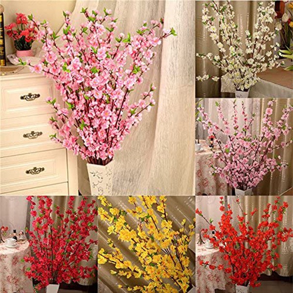 Set 10 cành hoa đào giả màu hồng trang trí nhà cửa tiện dụng