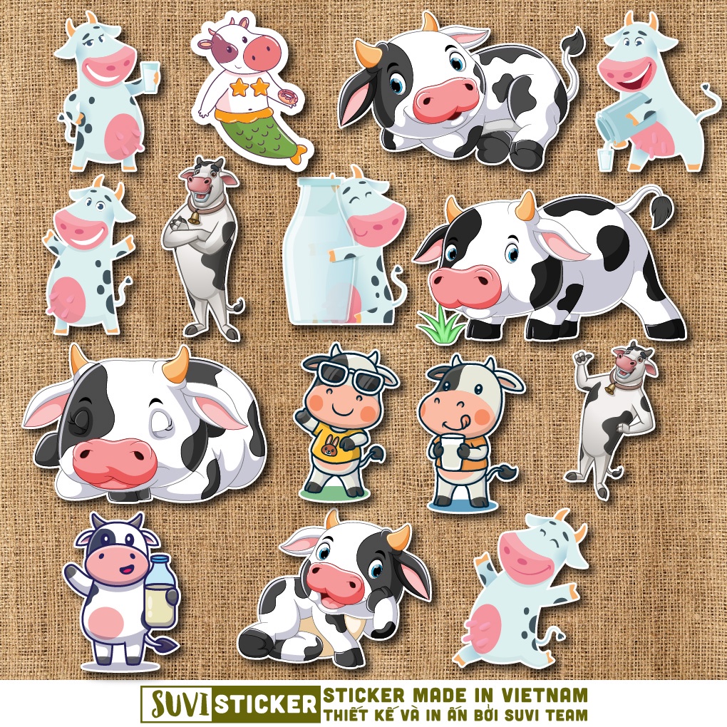 50 Sticker Bò Sữa chống nước sticker dán mũ bảo hiểm, laptop, điện thoại, đàn guitar, vali. MSP: SV03