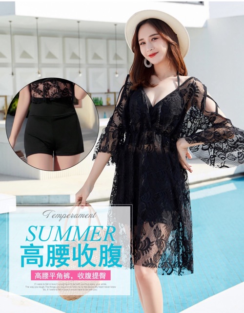 Bikini big size kèm áo choàng ren