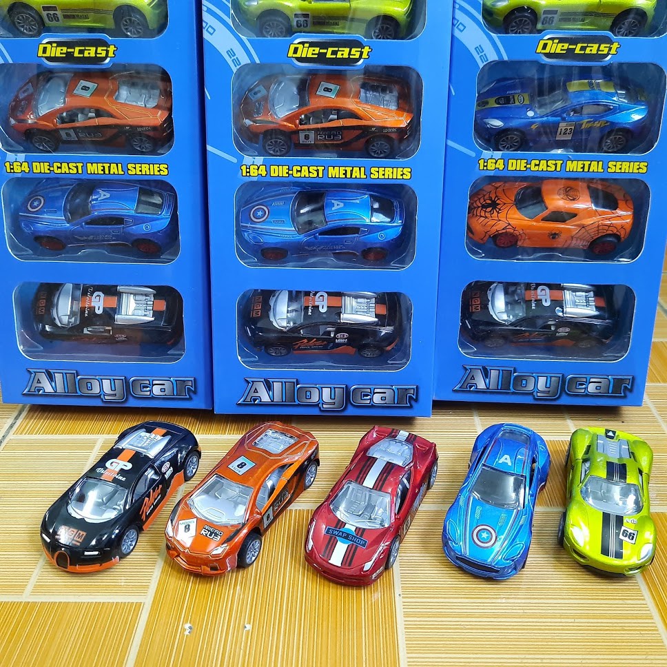 Bộ 5 xe ô tô die cast mô hình bằng sắt chạy cót tỉ lệ 1:64