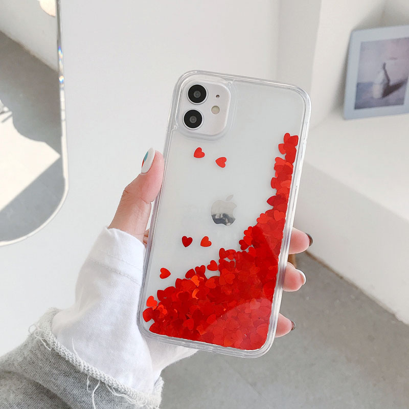 Ốp điện thoại kim tuyến nước hình trái tim thích hợp cho iPhone 12 pro 11 pro max xs max xr x 8 7 6 plus