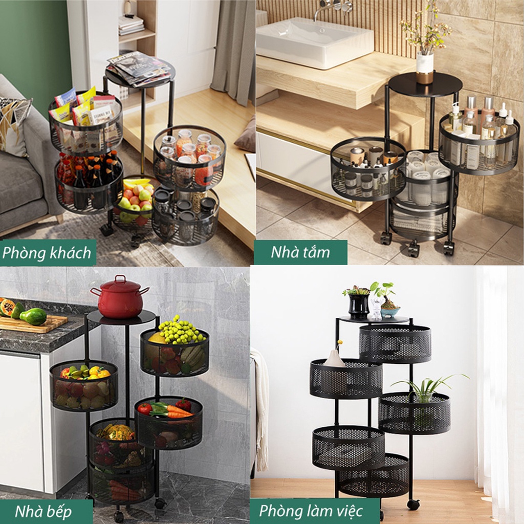 [ TẶNG KỆ TREO TƯỜNG ] Kệ Tròn Xoay Đa Năng - Xoay 360 Độ Có Kèm Bánh Xe Dễ Di Chuyển - Phù hợp mọi không gian