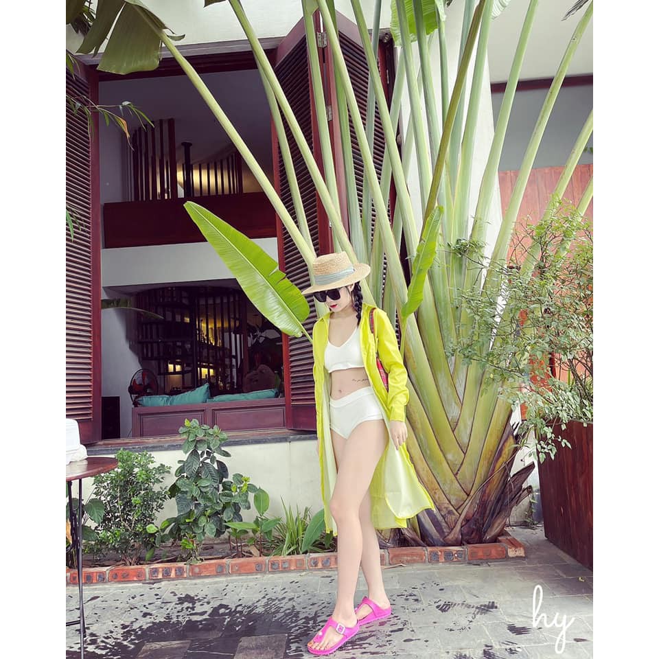Bikini nữ Combo 3 món sét bơi trắng áo khoác vàng hot trend 2021