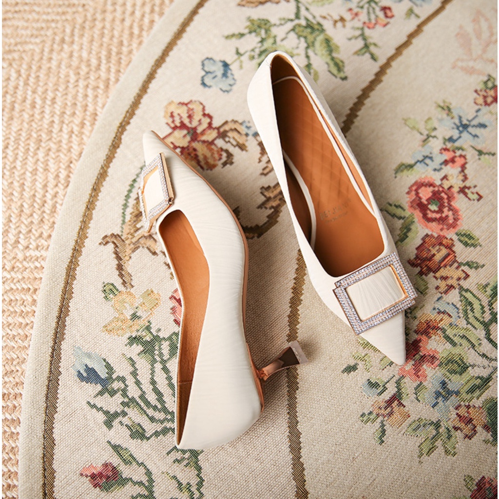 Giày Cao Gót Nữ Mũi Nhọn Charm Đá Cao Cấp, Giày Cao Gót Nữ Đế Mảnh Cao 6P, Chất Liệu Da Cao Cấp, Đi Êm Chân - DA719