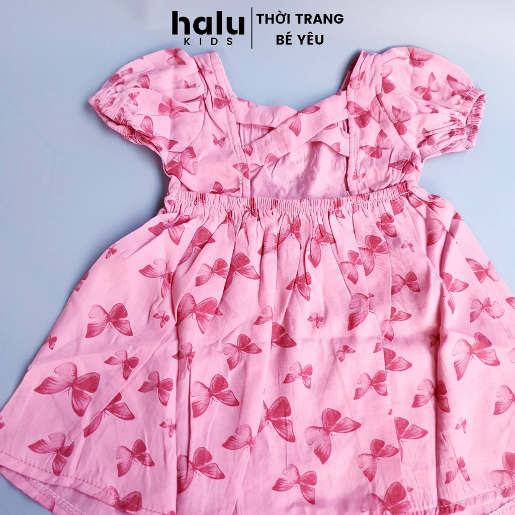 Mới về!! Váy đầm bé gái cộc tay mùa hè họa tiết bướm chất đũi hàn mát đẹp - VBG02.Halukidsvn
