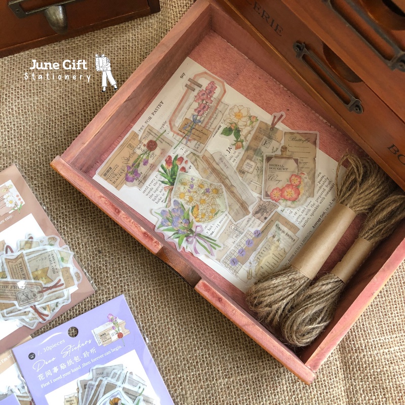 Sticker washi hoa vintage trang trí sổ bullet journal