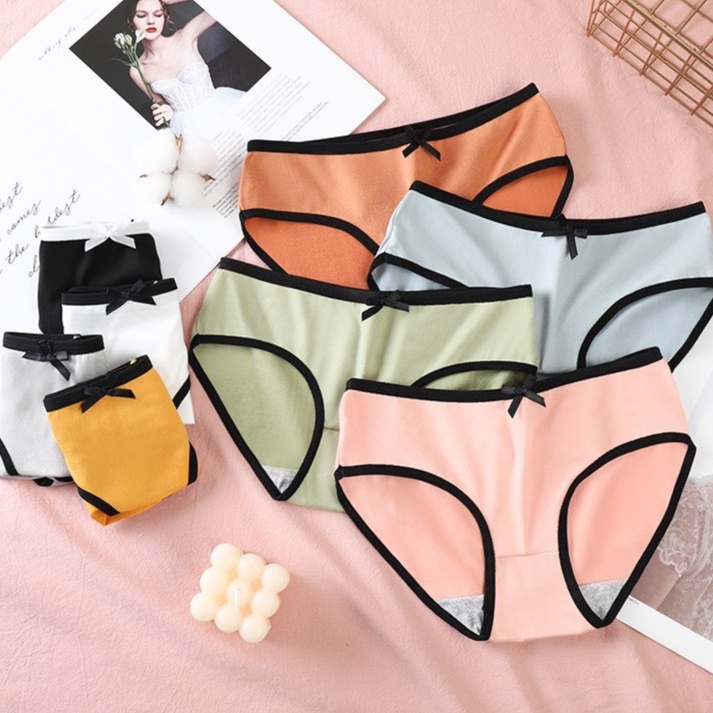 Quần lót nữ cạp nơ viền kẻ - Quần lót cotton đáy may lưng vừa VALICA L02