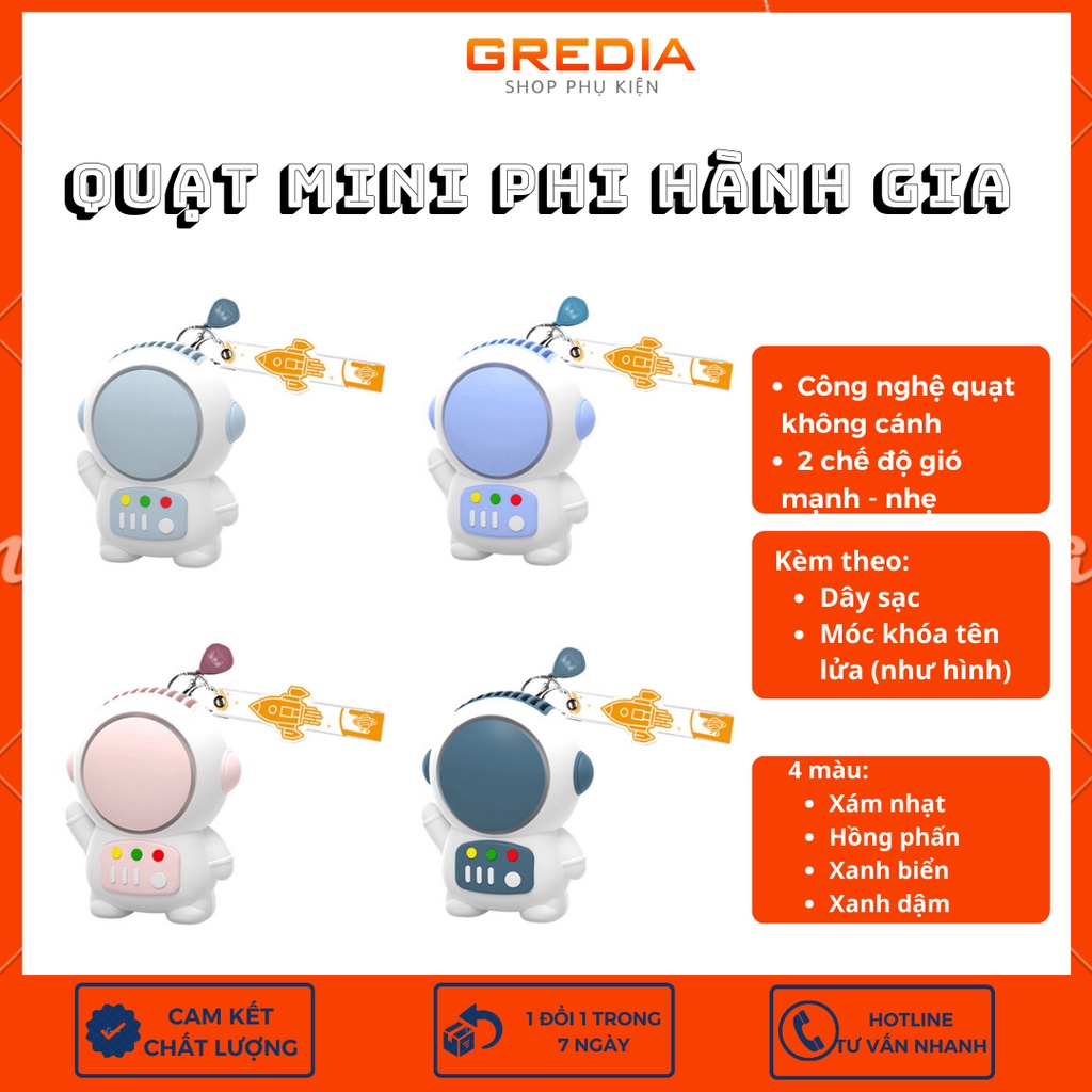Quạt mini cầm tay, tích điện sạc USB phi hành gia Astronauti, không cánh yên tĩnh (LOẠI 1). Bảo hành 1 đổi 1