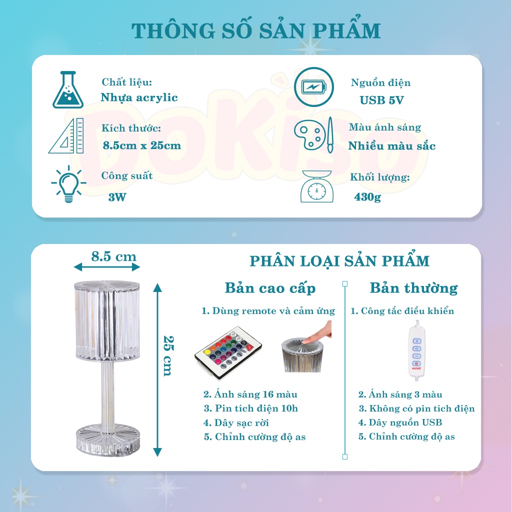 Đèn ngủ để bàn pha lê trang trí ánh sáng đầy đủ màu sắc, mẫu mã decor phòng