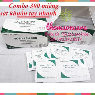 Sát khuẩn tay nhanh bằng Bông tẩm cồn Tanaphar - Combo 3 hộp - 300 miếng