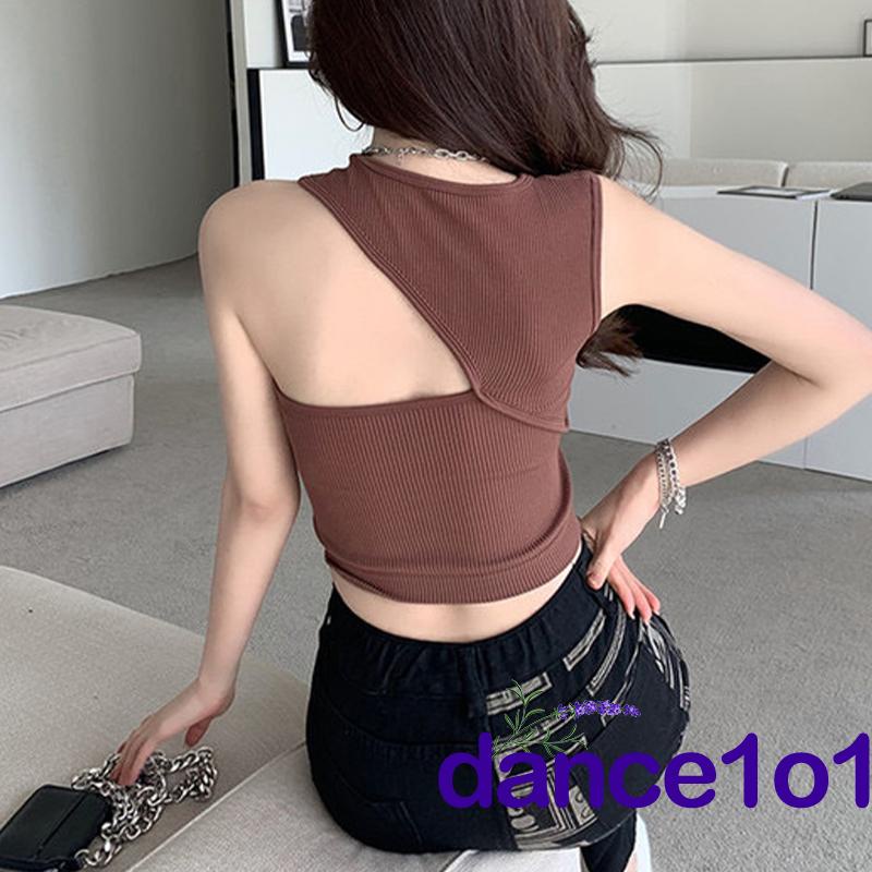 dance1o1-Women Solid Color Skinny Version Irregular Tanks Tops
