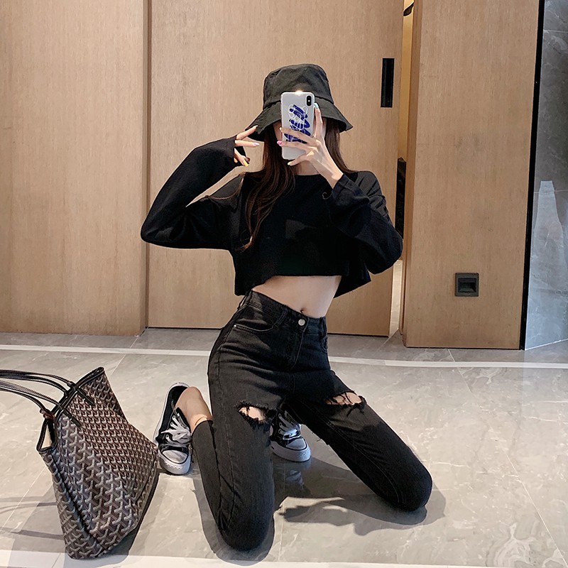 Quần Jeans nữ cạp cao tôn dáng Ulzzang