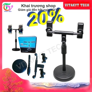 Kẹp điện thoai xoay 360 độ tùy chỉnh độ cao giá kẹp 2 điện thoại cùng lúc